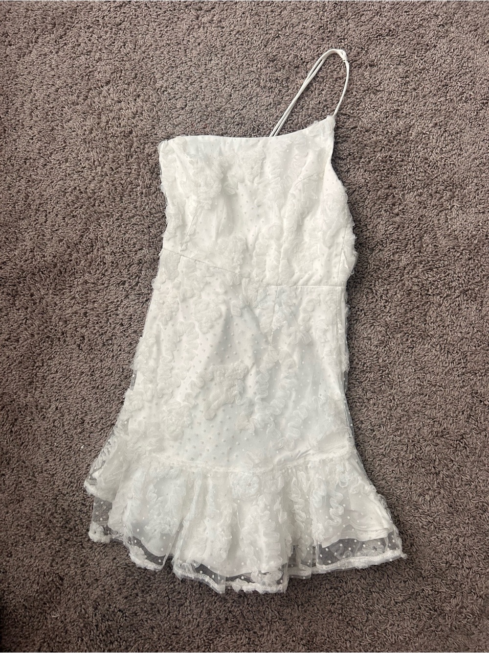 Selfie Leslie White One-Shoulder Ruffle Mini Dress